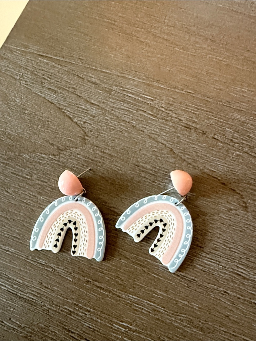 Pink & Gray Rainbow Kids Earrings - Cute Clay Rainbow Studs